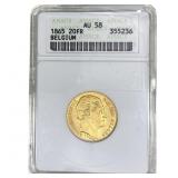 1865 Belgium Gold 20 Francs ANACS AU58