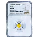 1872 Octagonal California Gold Quarter NGC MS63 BG