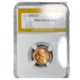 1934-D Wheat Cent PGA MS66 Red
