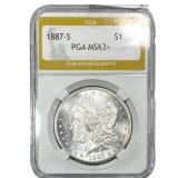 1887-S Morgan Silver Dollar PGA MS 63+