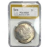 1878 Rev. 1879 Morgan Silver Dollar PGA MS65