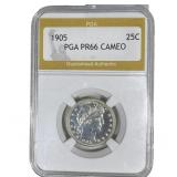 1905 Barber Quarter PGA PR66 Cameo