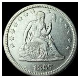 1857-O Silver Seated Liberty Quarter  UNCIRCULATE