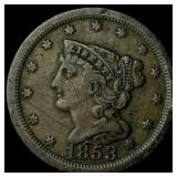 1853 Braided Hair Half Cent LIGHTLY  CIRCULATED