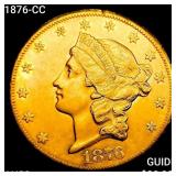 1876-CC $20 Gold Double Eagle CHOICE AU+