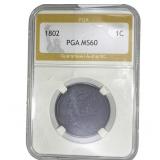 1802 Draped Bust Large Cent PGA MS60