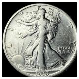1918-S Silver Walking Liberty Half Dollar  NEARLY