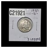 1937-D Buffalo Nickel 3 Legged