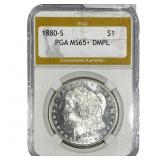 1880-S Morgan Silver Dollar PGA MS65+ DMPL