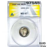 1955 Roosevelt Dime ANACS MS67