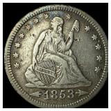 1853-O Arrows/Rays Seated Liberty Quarter  NEARLY