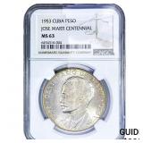1953 Cuba Peso Jose Marti Centennial NGC MS63