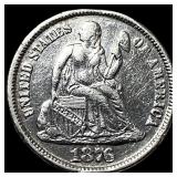 1876-CC Silver Seated Liberty Dime CLOSELY UNCIRCU