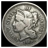 1869 Nickel Three-Cent Piece ABOUT UNCIRCULATED