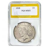 1928 Silver Peace Dollar PGA MS65