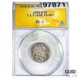 1936-D Buffalo Nickel ANACS VG8 3 1/2 Legs FS-901