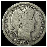1905-O Barber Silver Quarter NEARLY  UNCIRCULATED