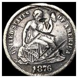 1876-CC Silver Seated Liberty Dime NEARLY UNCIRCUL