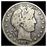 1893 Silver Barber Half Dollar ABOUT UNCIRCULATED