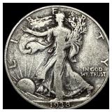 1938-D Silver Half Dollar Walking Liberty ABOUT UN