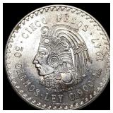 1947 Mexico Silver 5 Pesos Cuauht©moc UNCIRCULATE