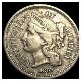 1867 Nickel Three-Cent Piece NEARLY UNCIRCULATED
