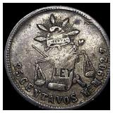 1884-MoM Silver 25 Centavos Mexico NEARLY UNCIRCUL