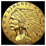1911 Indian Head Gold $2.50 Quarter Eagle NEARLY U