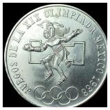 1968 Mexico Silver 25 Pesos Olympic  UNCIRCULATED
