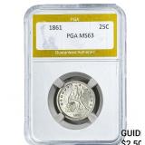 1861 Seated Liberty Quarter PGA MS63
