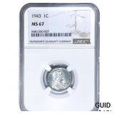 1943 Wheat Cent NGC MS67