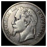 1870-A Silver 5 Francs Napoleon III NEARLY UNCIRCU
