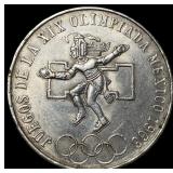 1968 Mexico Silver 25 Pesos Olympic Coin UNCIRCULA