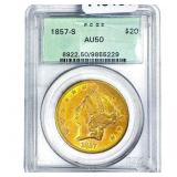 1857-S $20 Gold Double Eagle PCGS AU50
