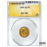 1905 $2.50 Gold Quarter Eagle ANACS AU58