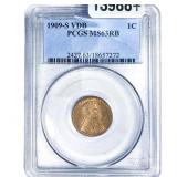 1909-S VDB Wheat Cent PCGS MS63 RB