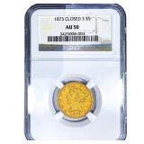 1873 $5 Gold Half Eagle NGC AU50 Closed 3