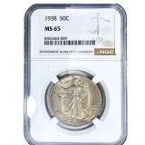 1938 Walking Liberty Half Dollar NGC MS65
