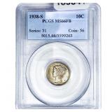 1938-S Mercury Silver Dime PCGS MS66 FB