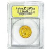 1913-S $5 Gold Half Eagle USCG MS64