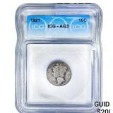 1921 Mercury Silver Dime ICG AG3