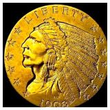 1908 Indian Head $2.50 Gold Quarter Eagle NEARLY U