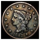 1843 Braided Hair Large Cent LIGHTLY CIRCULATED
