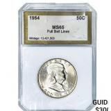 1954 Franklin Half Dollar PGA MS65 Full Bell Lines