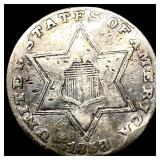 1858 Silver Three-Cent Piece NEARLY UNCIRCULATED
