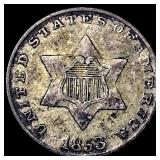 1853 Silver Three-Cent Piece LIGHTLY CIRCULATED