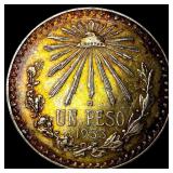1933 Mexico Silver Un Peso Toned! CHOICE AU