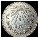 1933 Mexico Silver Un Peso CHOICE BU