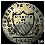 1828 Switzerland, Vaud Silver 1 Batzen CHOICE AU