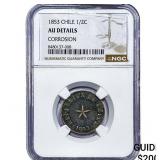 1853 Chile Copper 1/2 Centavos NGC AU Details